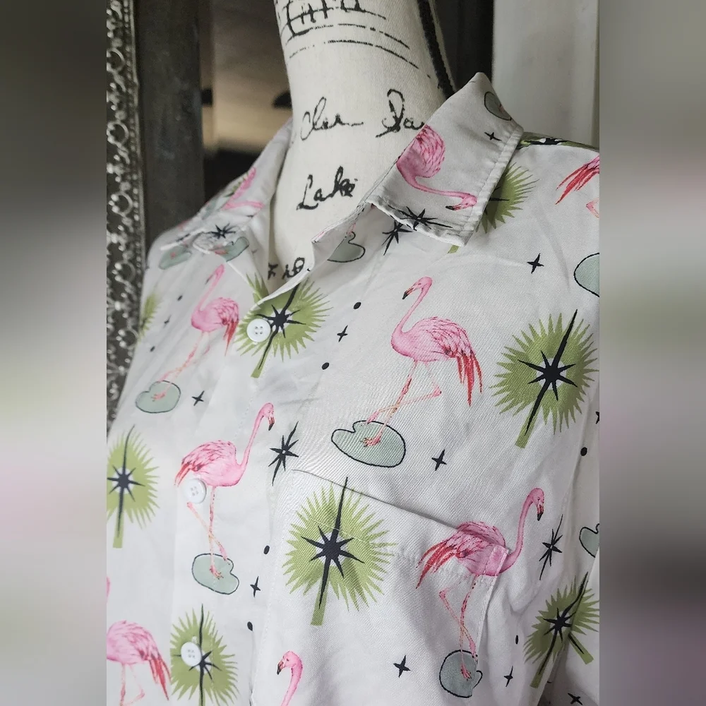 Hardaddy Tropical Flamingo Print Men's Casual Shirt - Picture 4 of 5